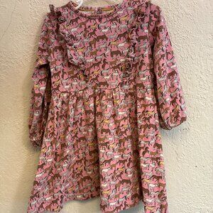 Mini Boden girls pink horse dress size 4-5